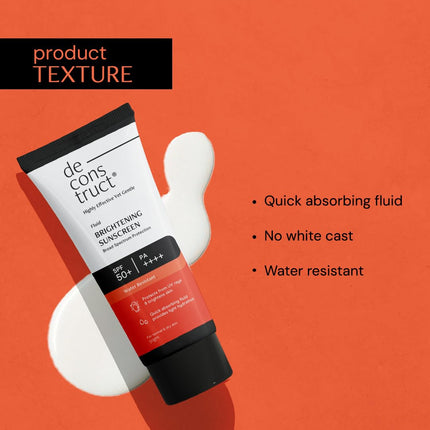 Deconstruct Brightening Sunscreen for Dry Skin with SPF 50+ | 8 hours Long Lasting Dewy Sunscreen | Water Resistant, No White Cast, Quick Absorbing | For Women and Men | 50gm 