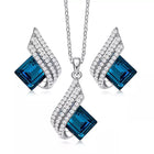 Shining Diva Fashion Angel Wings Platinum Plated Crystal Pendant Necklace Jewellery Set Gifts for Women and Girls (Blue) (14622s) Valentine Gift for Girlfriend 