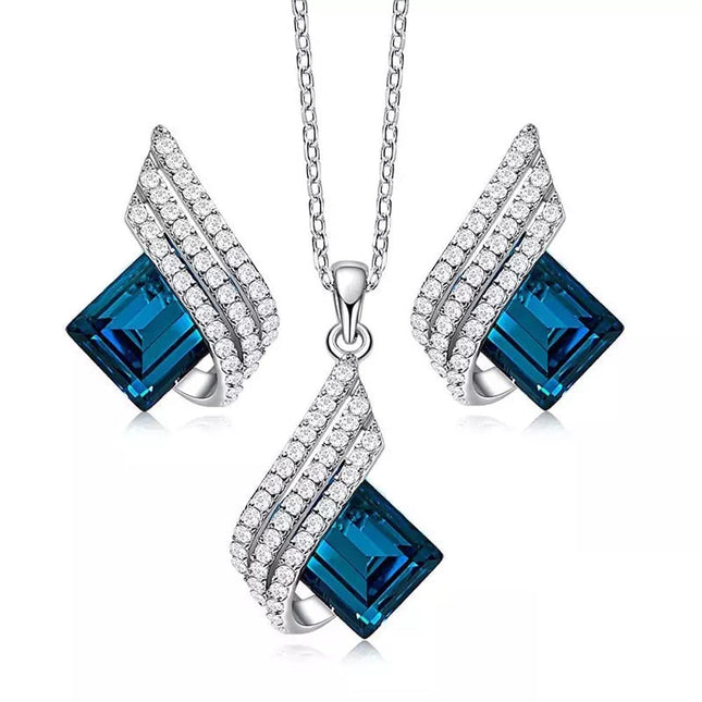 Shining Diva Fashion Angel Wings Platinum Plated Crystal Pendant Necklace Jewellery Set Gifts for Women and Girls (Blue) (14622s) Valentine Gift for Girlfriend 