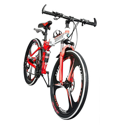 Amaze Kai Dual Suspension Bikes Latest Bmv Foldable Gear Cycle for Men with 21 Speed Gear 3 Spoke | Folding Mountain Bike with Double Disc Break & Mac Wheel, 26 Inch (red) 