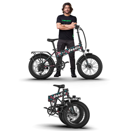 EMotorad Doodle Pro Fat-Tire Foldable Electric Mountain Bike – 250W Rear Hub Motor, 12.75Ah Removable Li-ion Battery, C6+ Display, Front/Rear Lights with Side Indicators 