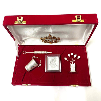 JEWEL FUEL Holi Gift Combo Pack hamper of Silver Holi Pichkari, Bucket, Radha Krishna Frame And Tulsi Plant gift items For Laddu Gopal/Holi gift set 
