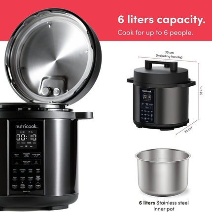 Nutricook Stainless Steel Smart Pot 2, 1000W, 9 In 1 Instant Programmable Electric Pressure Cooker, Slow Cooker, Rice Cooker, Steamer, Saute Pot, Warm Food, Smart Lid (Smart Pot 6 Litre) 