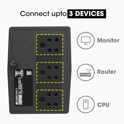 ZEBRONICS U735 600VA/360W Microcontroller Based UPS for Office Computers | Home PC with Auto Restart, Generator Compatible, Boost & Buck AVR, Built-in Protection, (Not for Routers) 