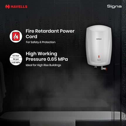 Havells Signa 5 Litre Instant Water Heater(Geyser)| Twin LED Indicator| Rust and Shock Proof Body| ISI Marked| Fire Retardant Power Cord| Warranty: 5 year on inner tank & 2 year comprehensive (White) 