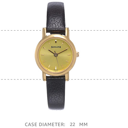 Sonata Quartz Analog Champagne Dial Leather Strap Watch for Women-NS8976YL01W/NT8976YL01W 