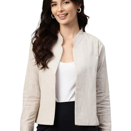Cottinfab Women Beige Lightweight Open Front Casual Blazer 