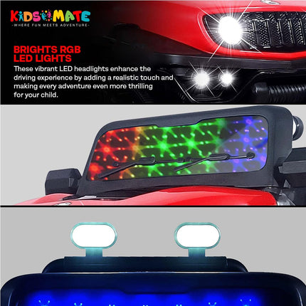 Kidsmate Power Ride Battery Operated Baby Car Jeep for Kids | Remote Control Car with RGB Lights, Music & 12V Rechargeable Battery | Perfect Ride-On Toy 4 Wheel Car for Boys & Girls Ages 3-8 Yr (Red) 