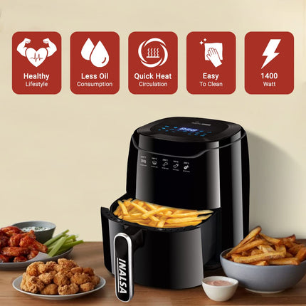 INALSA Air Fryer 4.2 ltr|1400 W with Air Crisp Technology|Temperature & Timer Control|8 Preset Menu & Digital Display|Air fry, Bake,Roast,Reheat,Dehydrate|Airfryer Recipe book(Tasty Fry Digital) 