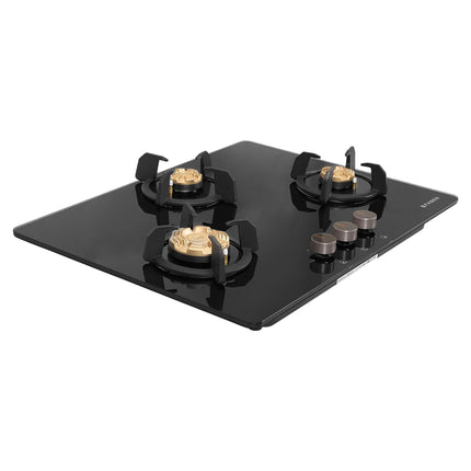Faber 3 Burner 70cm Hob |Auto-Ignition| HOB PRIME HT703 CRS BR CI AI |Metal Knobs| Cast Iron Pan Support |Hob/Cooktop Hybrid| Black Glass Finish |5 Yr Warranty on Glass,Valve & 2 Yr on Burner by Faber 