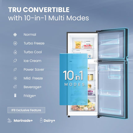 IFB Smart Choice 241L 3 Star Tru Convertible 10-in-1 Advanced Inverter Frost Free Double Door Refrigerator (IFBFF-2913DKSET, Metal Black, 360 Degree Cooling, Extraordinary Space) 
