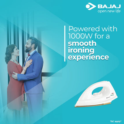 Bajaj Dx-7 1000W Dry Iron With Advance Soleplate And Anti-Bacterial German Coating Technology, White, 1000 Watts 