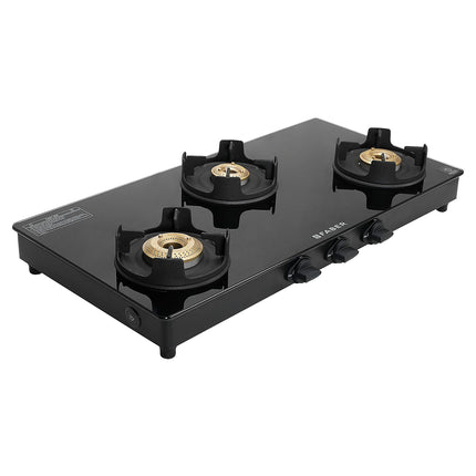 Faber 3 Burner Auto-Ignition Cooktop| ONYX AI 3BB BK |Black ABS Knobs|' Brass Burners| Cast Iron Pan Support| Black Glass Finish |7 Yrs Warranty Glass & 5 Yrs on Burner & Valve | 2 Yrs Comprehensive 