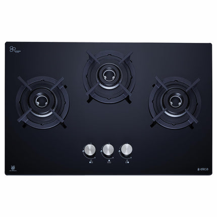 Elica 60cm 3 Burner Auto Ignition Hob | RG FLEXI HCT 360 DX LOTUS BK | Italian Sabaf Burners & Valves | Cast Iron Pan Support | Scratch-Resistant Black Glass | 2 Yr Warranty 