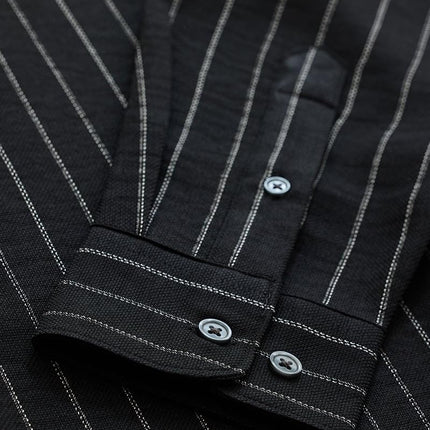 SNITCH Mens Black Button Down Collared Full Sleeve Curve Hem Cotton Casual Light Weight Stripes Slim Fit Shirt 