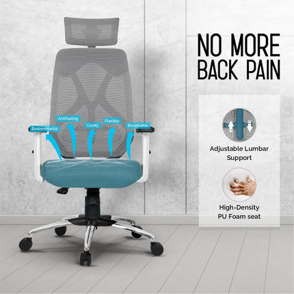 Da URBAN® Merlion Office Chair,High Back Mesh Ergonomic Home Office Desk Chair with 3 Years Warranty, Adjustable Armrests,Adjustable Lumbar Support,Tilt Lock Mechanism (Grey) 