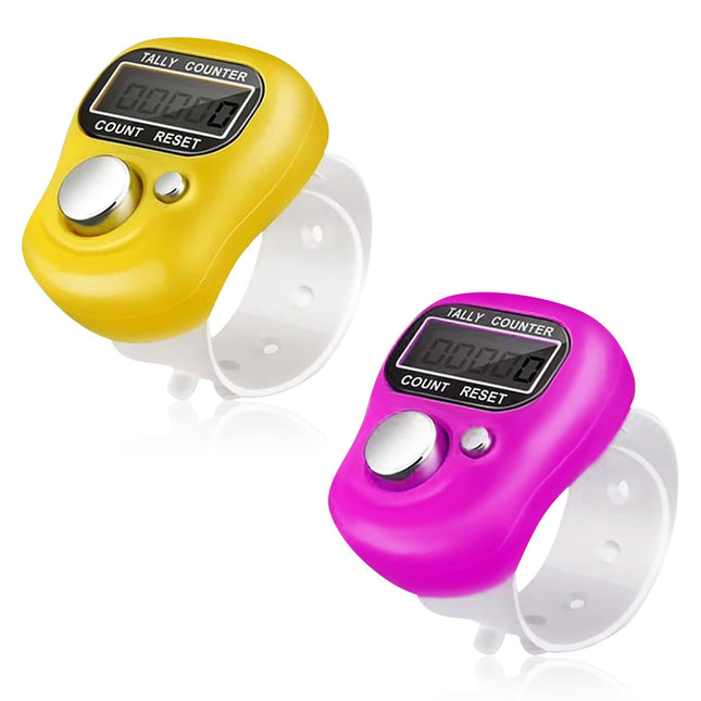 GLUN® Finger Ring Counter, Pack of 2, 4 Digit Hand Clicker Tally Counter Multicolour with Clear Visible Numbers, Useful for Various Counting Purposes 