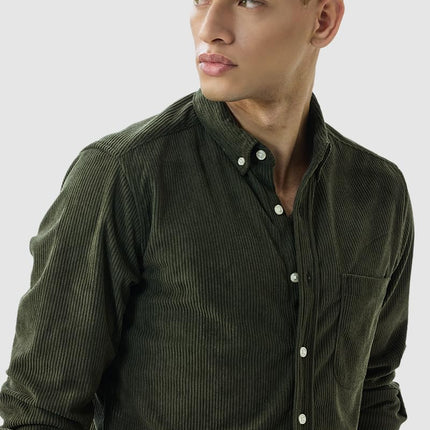 SNITCH Men's Casual Shirt | Slim Fit Long Sleeve Button Down Collar Solid Pattern | 100% Polyester Textured Fabric, Machine Washable | Olive Green 