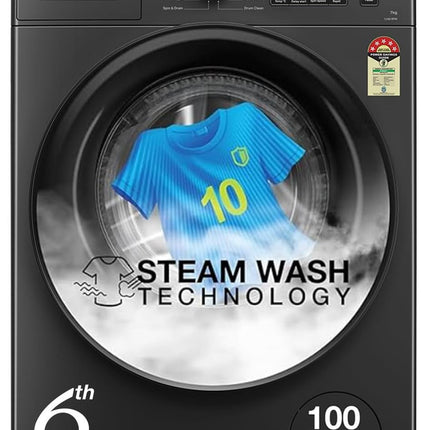 Whirlpool 7 Kg 5 Star Inverter Front Load Washing Machine with In-Built Heater (SUPREME CARE 7012 -E, Midnight Grey, 100+ Tough Stains, Steam Technology, 2025 Model) 
