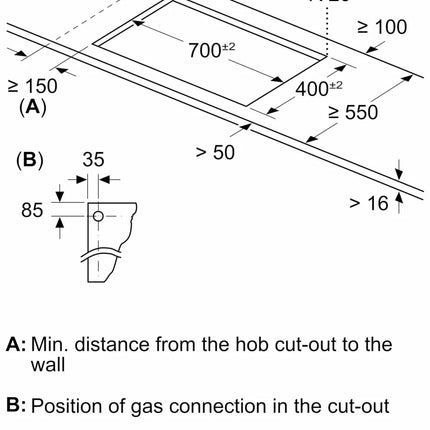 Bosch Built in Gas Hob Black Tempered glass Glass 3 Burner Auto Ignition 70 cm 2 Mini Triple Ring Brass Burner and 1 Double Ring Brass (PMD83D31NX) 