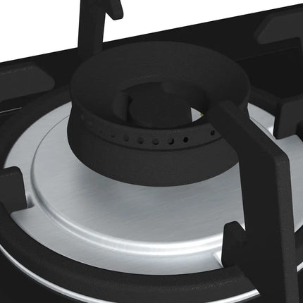 Bosch Built in Gas Hob Black Tempered glass Glass 3 Burner Auto Ignition 70 cm 2 Mini Triple Ring Brass Burner and 1 Double Ring Brass (PMD83D31NX) 