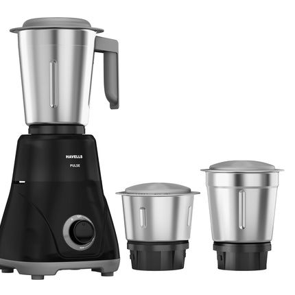 Havells Pulse 500 Watt Mixer Grinder|3 Stainless Steel Leak-Resistant Jars (400ml, 800ml, 1.2L)|3 Speed Control|Heavy-Duty ABS Body|Durable SS Blades|Air Vent Technology |1 Year Product Warranty|Black 