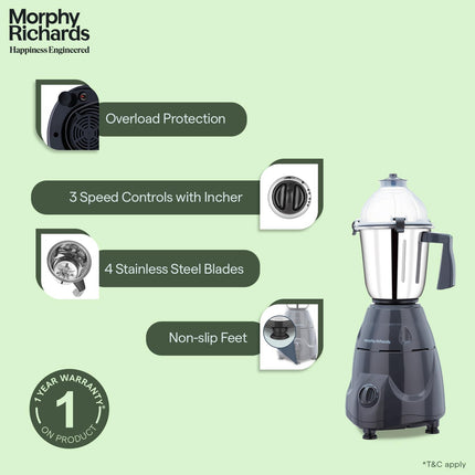 Morphy Richards Icon Superb 750 Watts Mixer Grinder| 4 Stainless Steel Mixer Jars Including Juicer Jar| 3-Speed Control With Pulse Effect Mixie| 1-Yr Warranty By Brand| Dark Grey 