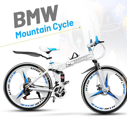 Skyride BMV X6 Foldable Cruiser Bicycle | 26-Inch White Bike with 21-Speed Gears, Dual Disc Brakes, Hydraulic Suspension, and Strong Carbon Steel Frame | Great for City Rides and Off-Road Adventures 