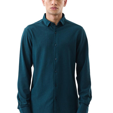 SNITCH Men's Casual Shirt | Slim Fit Full Sleeve Classic Collar Textured Design | Premium Polyester Blend & Lightweight Fabric for Everyday Wear | Teal 
