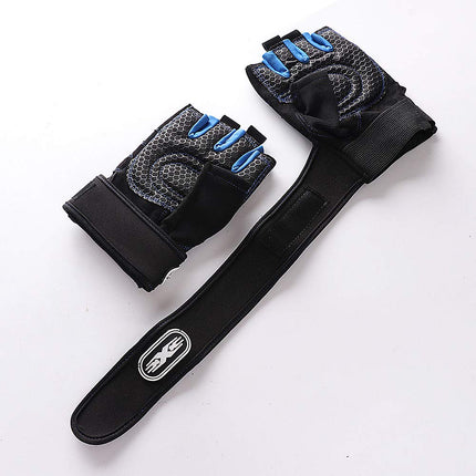 Alexvyan Imported Long Strap Gym and Fitness Sports Protective Half Finger Hand Riding, Cycling, Bike Motorcycle Gloves for Men and Boy (Black and Blue, Universal) 