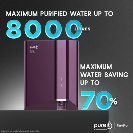 HUL Pureit Revito RO+MF+Mineral+UV in-Tank | INR 3000 Off on Exchange | 7 stage | 7L Capacity | Upto 70% Water Savings | Suitable for Borewell, Tanker & Municipal Water | DURAViva | Magenta 