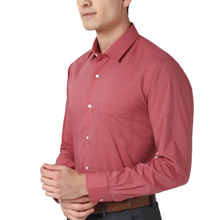 Peter England Men's Solid Regular Fit Shirt (PESFONUBM17140_Red 44) 