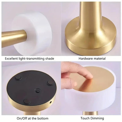 NYRWANA Table Lamp | 2000 mAh Battery | Lamps for Bedroom, Night Lamp, Table Lamp for Bedroom & Living Room, Bedside Lamp, Stepless Dimming, 3 Colour Touch Control, Wireless Charging - Metal (Gold) 