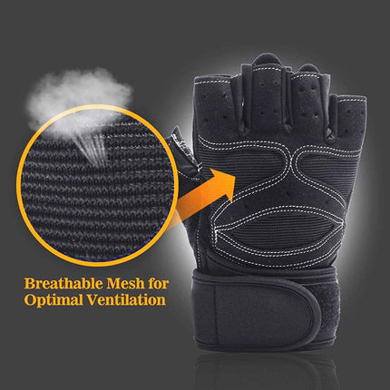 Alexvyan Imported Long Strap Gym and Fitness Sports Protective Half Finger Hand Riding, Cycling, Bike Motorcycle Gloves for Men and Boy (Black and Blue, Universal) 