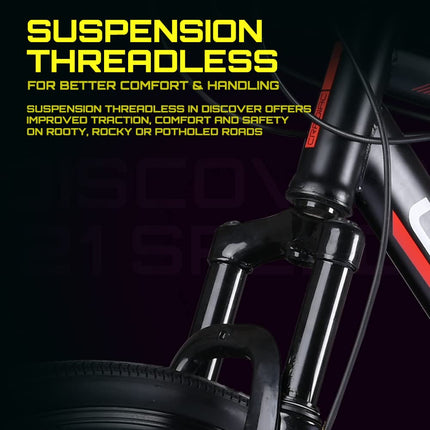 Cradiac Discover PRO 21 Speed Steel High Performance Gear Hybrid Cycles for Men with Front Suspension & Disc Brakes | Ideal for 15+ Years, Unisex, Frame Size : 18.5 Inch | 700 * 35C Tires 