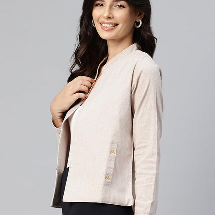 Cottinfab Women Beige Lightweight Open Front Casual Blazer 