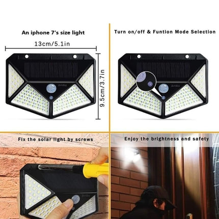 IDELLA Solar Rechargable Light Outdoor 100 LEDs Solar Motion Sensor Light with Solar Panel and 3 Modes with IP65 Protection, Waterproof and Dustproof with Wide Angle Lighting (1) 