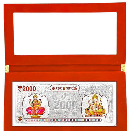 LVA CREATIONS Fine pure Silver Currency Note coin bar of 2000 lakshmi ganesh laxmi with 999 Purity for gift in happy birthday gift & happy anniversary gift festive gift pack for pooja & Dhanteras diwali. gift for wife birthday wedding special 