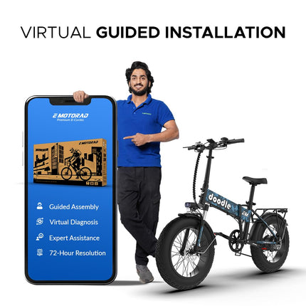 EMotorad Doodle Pro Fat-Tire Foldable Electric Mountain Bike – 250W Rear Hub Motor, 12.75Ah Removable Li-ion Battery, C6+ Display, Front/Rear Lights with Side Indicators 