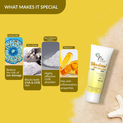 Fixderma Shadow Sunscreen SPF 50+ PA+++ Gel Broad Spectrum Sunscreen For UVA & UVB Protection | Women & Men (40 g (Pack of 1), 50, Sun Protection Factor (SPF) 