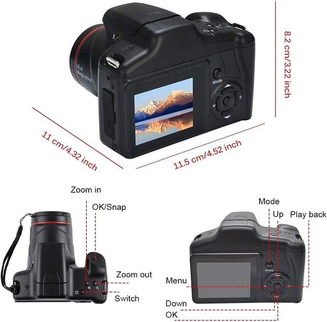 Acuvar Digital Camera, 16 Megapixel Photo Camera Mini Digital SLR Camera, CMOS Sensor 2.4“ TFT LCD Compact Camera, 16X Digital Zoom Video Camera for Children Adults Beginners 