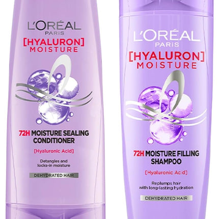 L'Oreal Paris Hyaluron Moisture 72H Moisture Filling Shampoo | With Hyaluronic Acid | For Dry & Dehydrated Hair 340ML + Hyaluron Moisture Conditioner 340 mL, Regime Pack of 2 