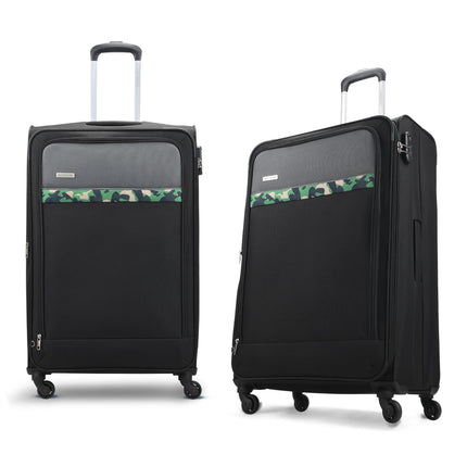 Aristocrat Commander 79Cms Premium Polyester with PVC Coating Soft Sided Check-in 4 Wheels Large Black Spinner Suitcase 
