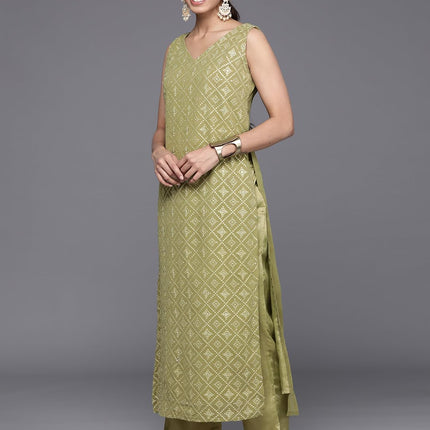 Libas Women's Georgette Kurta Sets (34472_Olive 