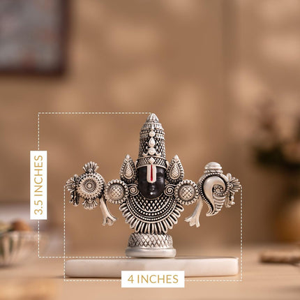 Svastika Lord Balaji Face Idol | 4 Inch Silver Plated Venkateswara Face Murti | Home Temple Decor | Spiritual Table Showpiece | Gift for Devotees and for Car Dashboard 