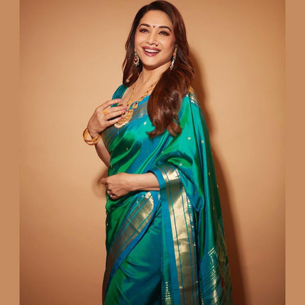 SGF11 Women's Paithani Kanjivaram Soft Silk Saree With Blouse Piece (Sea Green) 