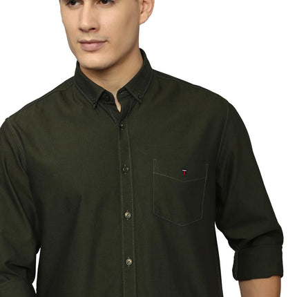 Louis Philippe Men's Solid Slim Fit Shirt (LYSFCSLB081696_Olive 