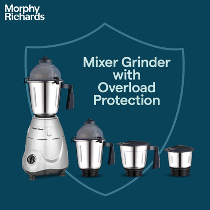 Morphy Richards Icon Superb 750 Watts Mixer Grinder| 4 Stainless Steel Mixer Jars including Juicer Jar| 3-Speed Control with Pulse Effect| 1-Yr Warranty by Brand| Silver & Black 
