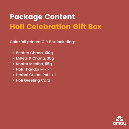 Omay Foods 6 pcs_ HOLI CELEBRATIONS Gift Box | Festive Holi Gift Hamper with Herbal Gulal, Roasted Healthy Snacks & Thandai | Premium Holi Gift for Clients, Employees & Friends | Corporate Holi Gift Box | Special Holi Celebration Pack | Gourmet Festive Gi 