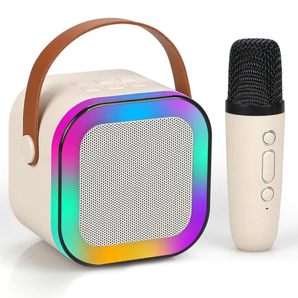 GRAWOK Karaoke Machine for Kids Adults, Mini Portable Blue-Tooth Karaoke Speaker with Wireless Microphone and Dynamic Lights Birthday Gift Home KTV Outdoor Travel (Multicolor) 